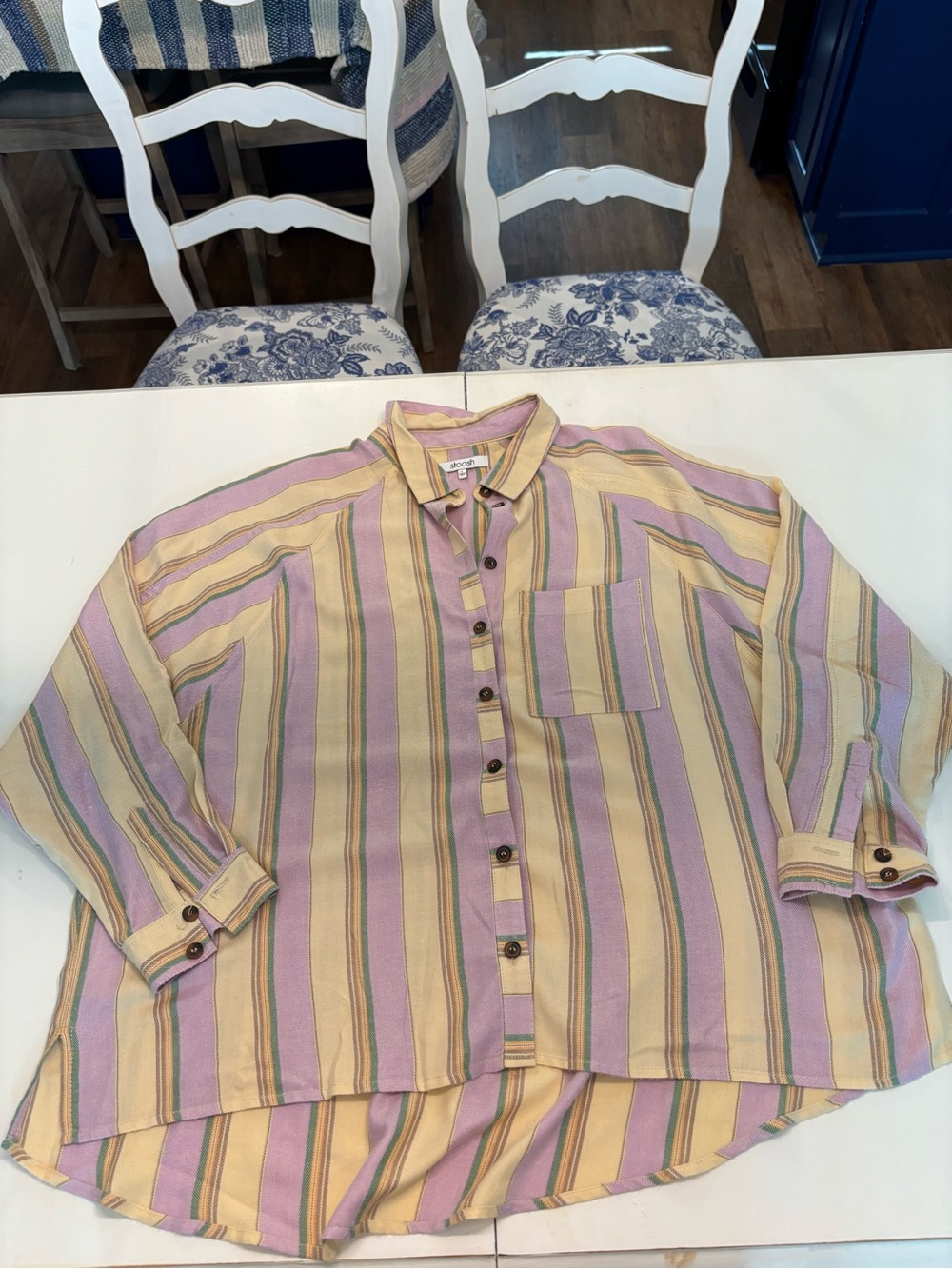 Women’s Stoosh Lavender and Mustard Striped Button-Down Shirt